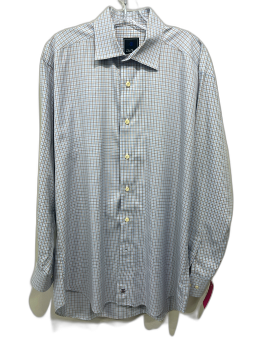 David Donahue Size 16 Blue & Tan Cotton Plaid Button up Men's Long Sleeve Shirt Blue & Tan / 16