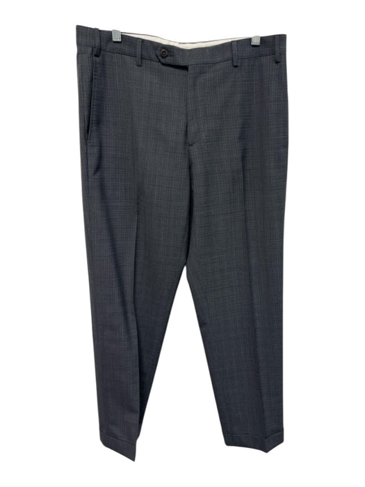 Zanella Size 34 Gray Wood Plaid Cuffed Dress Men's Pants Gray / 34