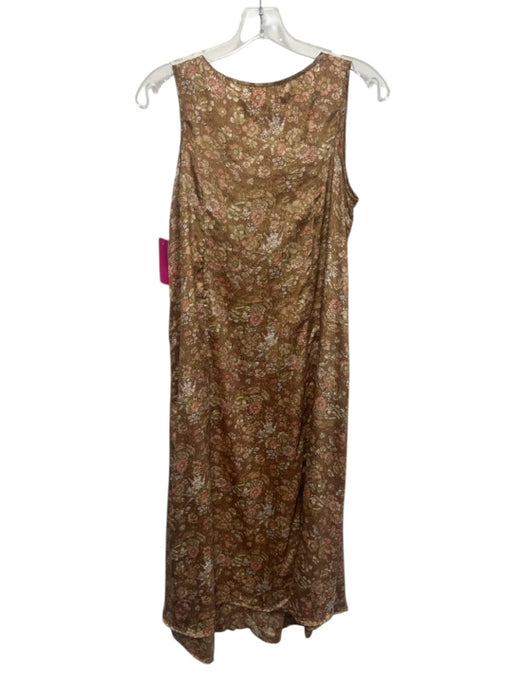 Vivre Au Sud Size S/M Gold & Pink Silk Blend Floral Pockets Midi Dress Gold & Pink / S/M