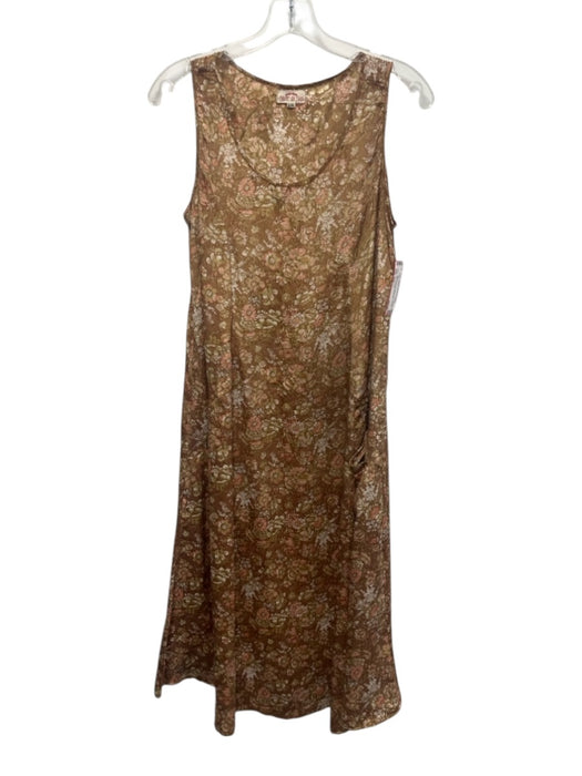 Vivre Au Sud Size S/M Gold & Pink Silk Blend Floral Pockets Midi Dress Gold & Pink / S/M