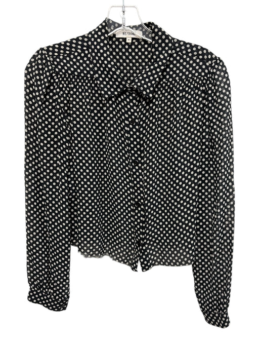 RE/DONE Size M Black & White Silk Chiffon Polka Dot Button Down Long Sleeve Top Black & White / M
