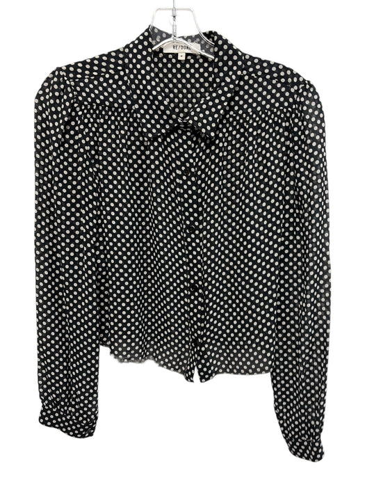 RE/DONE Size M Black & White Silk Chiffon Polka Dot Button Down Long Sleeve Top Black & White / M