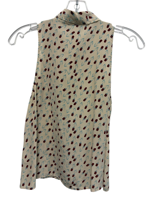 Equipment Femme Size S Beige, Red, Blue Silk Flowers Sleeveless Button Down Top Beige, Red, Blue / S