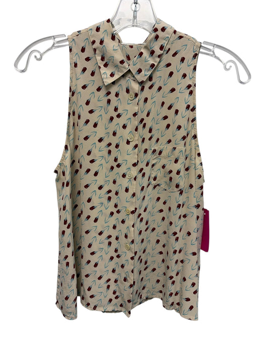 Equipment Femme Size S Beige, Red, Blue Silk Flowers Sleeveless Button Down Top Beige, Red, Blue / S