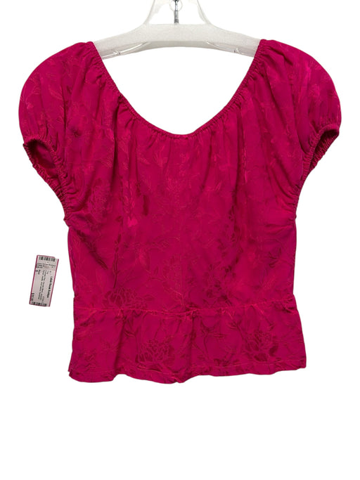 Staud Size 6 Fuchsia Pink Viscose Blend Jacquard Floral rosette short sleeve Top Fuchsia Pink / 6