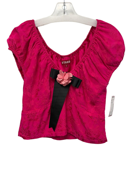 Staud Size 6 Fuchsia Pink Viscose Blend Jacquard Floral rosette short sleeve Top Fuchsia Pink / 6