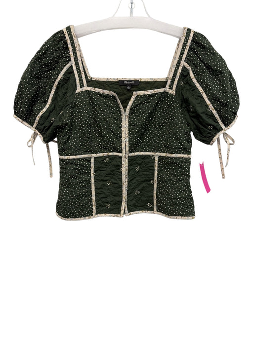 Madewell Size 2 Green & Cream Cotton Quilted Flowers & Stars Button Front Top Green & Cream / 2