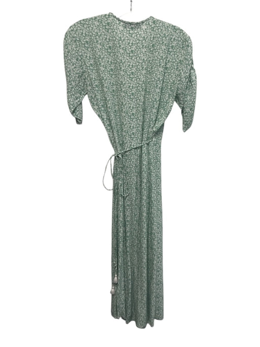 Faithfull the Brand Size L Seafoam Green & Cream Rayon Tassel Detail Wrap Dress Seafoam Green & Cream / L