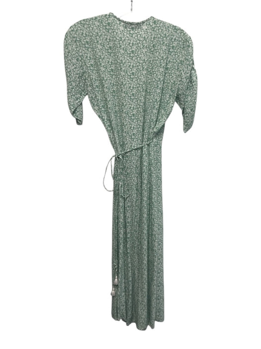 Faithfull the Brand Size L Seafoam Green & Cream Rayon Tassel Detail Wrap Dress Seafoam Green & Cream / L