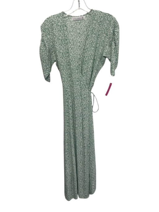 Faithfull the Brand Size L Seafoam Green & Cream Rayon Tassel Detail Wrap Dress Seafoam Green & Cream / L