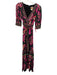 Farm Rio Size XS Black, purple & green Viscose 1/2 Balloon Sleeve V Neck Dress Black, purple & green / XS