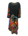 Farm Rio Size S Black & Multi Linen Blend Long Balloon Sleeve V Neck Dress Black & Multi / S