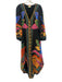 Farm Rio Size S Black & Multi Linen Blend Long Balloon Sleeve V Neck Dress Black & Multi / S