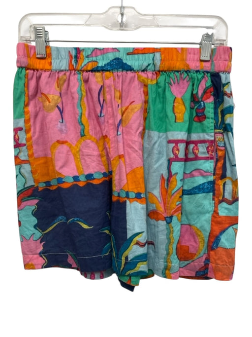En Creme Size M Green, Pink, Blue Cotton Elastic Waist Tropical Pockets Shorts Green, Pink, Blue / M