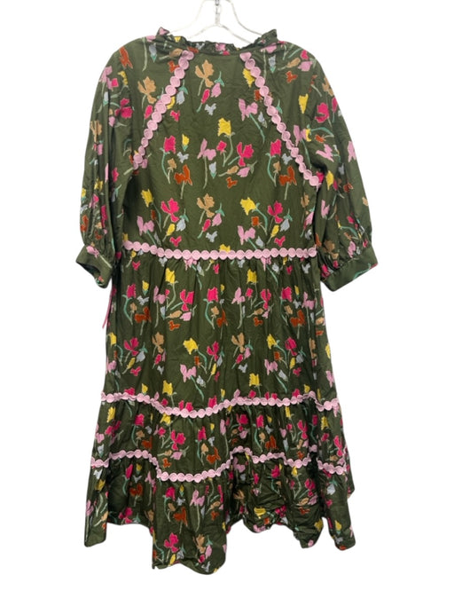 Crosby Size S Green & Multi Cotton Long Sleeve Floral Trim Detail Midi Dress Green & Multi / S