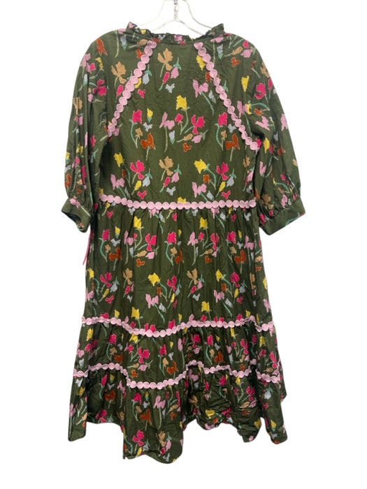 Crosby Size S Green & Multi Cotton Long Sleeve Floral Trim Detail Midi Dress Green & Multi / S