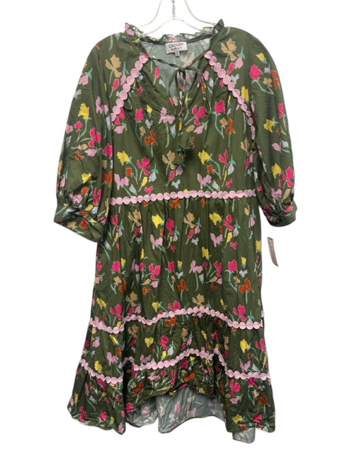 Crosby Size S Green & Multi Cotton Long Sleeve Floral Trim Detail Midi Dress Green & Multi / S