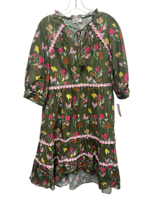 Crosby Size S Green & Multi Cotton Long Sleeve Floral Trim Detail Midi Dress Green & Multi / S