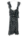 Veronica Beard Size 8 Black, Blue, White Silk Ruffle Cap Sleeve Zip Midi Dress Black, Blue, White / 8
