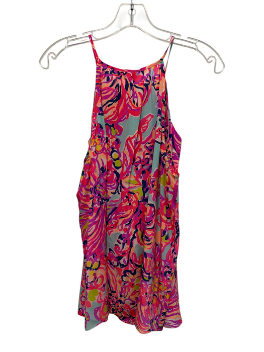 Lilly Pulitzer Size L Pink & Multi Silk Sleeveless Keyhole Front Tassel Top Pink & Multi / L