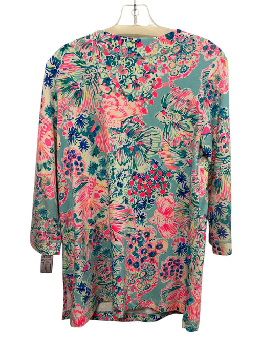 Lilly Pulitzer Size M Blue & Multi Viscose Blend V Neck Printed 3/4 Sleeve Top Blue & Multi / M