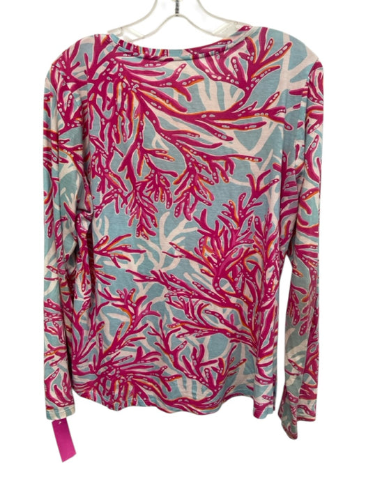 Lilly Pulitzer Size L White, Blue, Purple Cotton Long Sleeve Tropical Print Top White, Blue, Purple / L