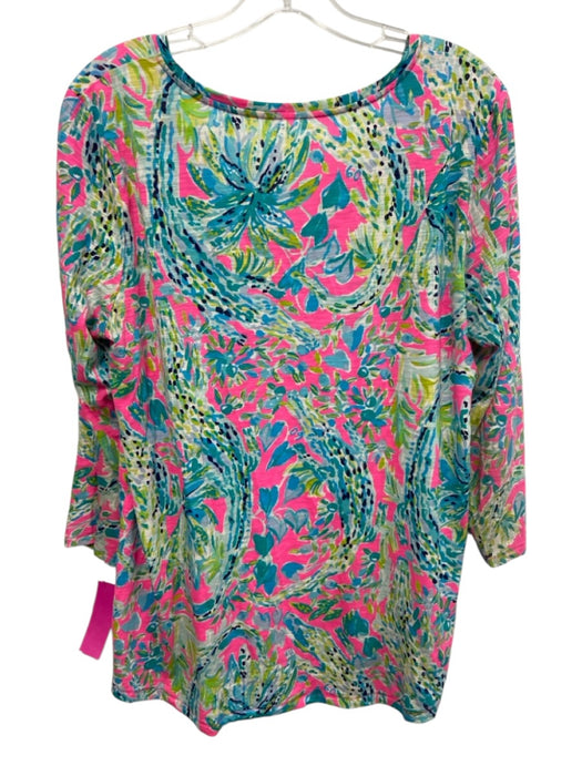 Lilly Pulitzer Size L blue, pink, multi Cotton Long Sleeve Tropical Print Top blue, pink, multi / L