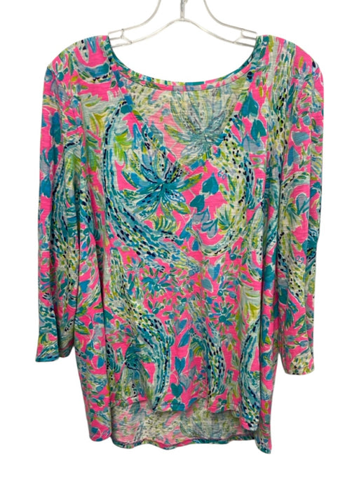 Lilly Pulitzer Size L blue, pink, multi Cotton Long Sleeve Tropical Print Top blue, pink, multi / L