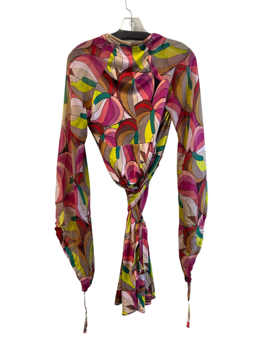 Issa London Size 6 Multi Silk Long Sheer Sleeves V Neck Attached Belt Dress Multi / 6