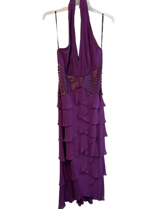 Tadashi Size 8 Eggplant Silk Halter Back Zip Gathered Tiered Gown Eggplant / 8