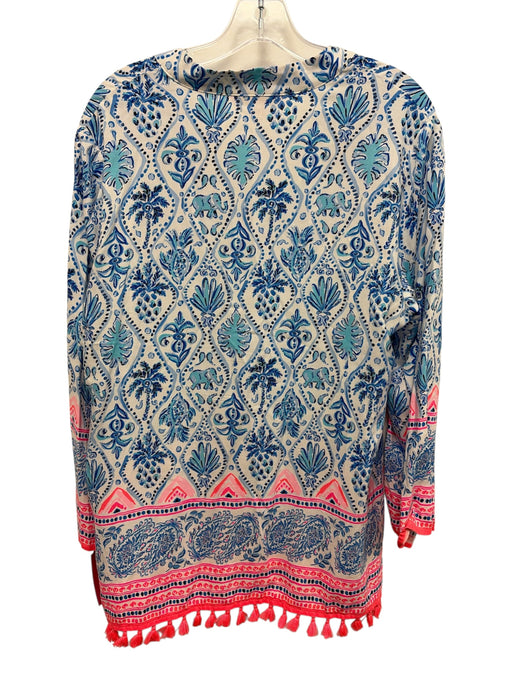Lilly Pulitzer Size L Blue, White & Pink Rayon V Neck Long Sleeve Printed Dress Blue, White & Pink / L