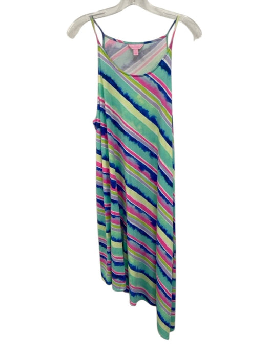 Lilly Pulitzer Size L Green & Multi Rayon Blend Striped Sleeveless Dress Green & Multi / L