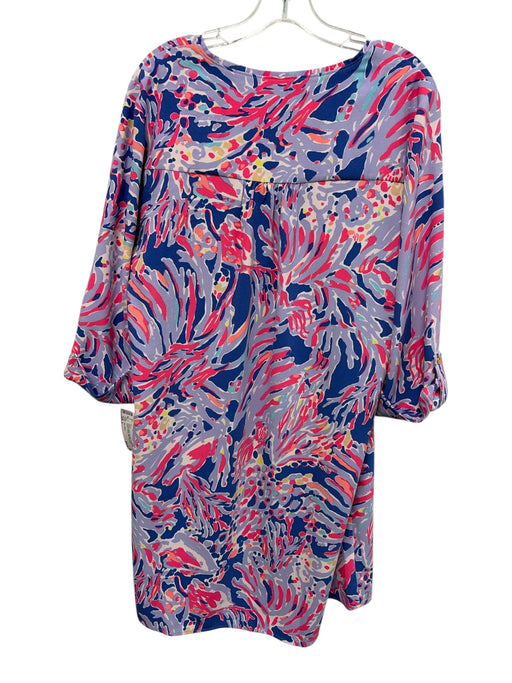 Lilly Pulitzer Size L Purple & Multi Polyester V Neck Long Sleeve Printed Dress Purple & Multi / L