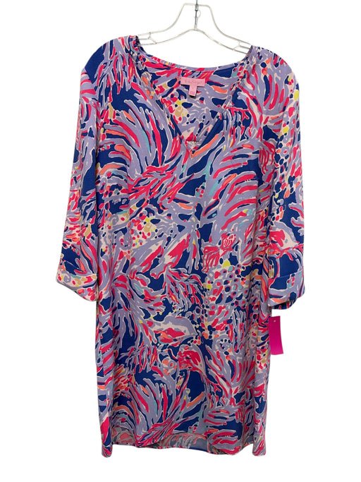 Lilly Pulitzer Size L Purple & Multi Polyester V Neck Long Sleeve Printed Dress Purple & Multi / L