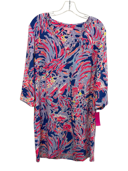 Lilly Pulitzer Size L Purple & Multi Polyester V Neck Long Sleeve Printed Dress Purple & Multi / L