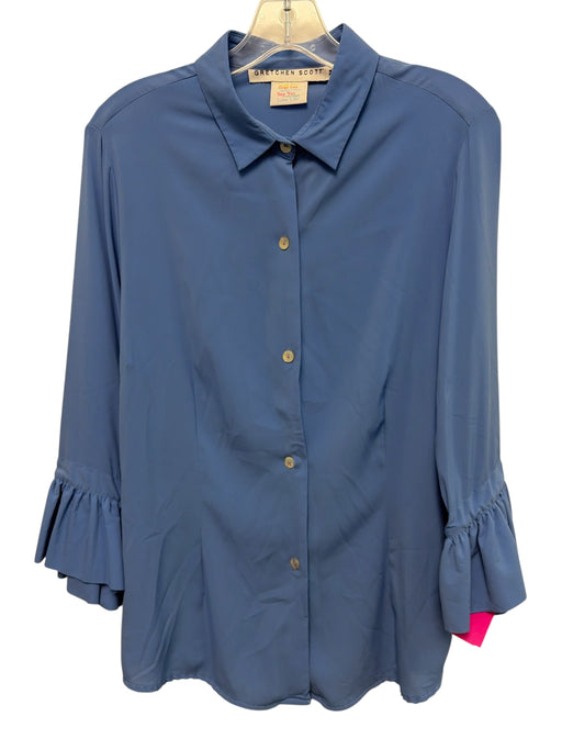 Gretchen Scott Size M Blue Polyester Button Front Long Sleeve Bell Sleeve Top Blue / M