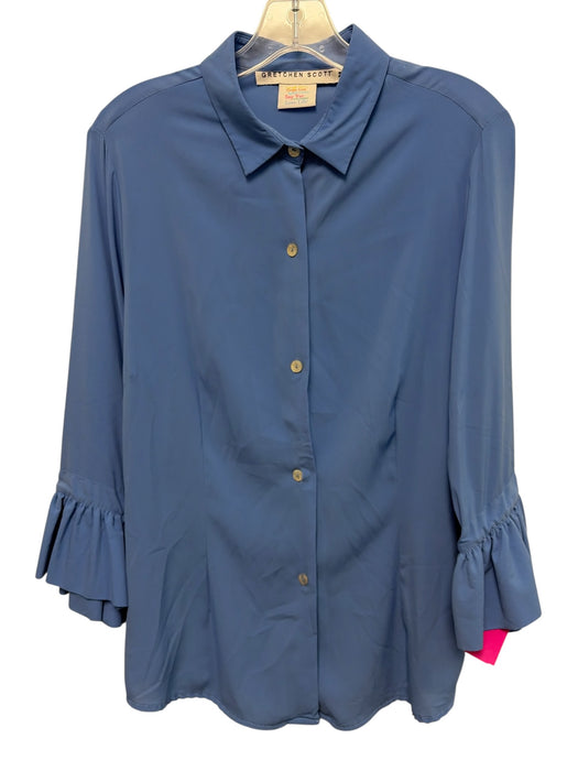 Gretchen Scott Size M Blue Polyester Button Front Long Sleeve Bell Sleeve Top Blue / M