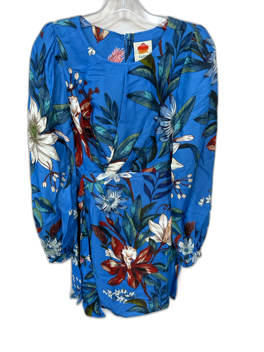 Farm Rio Size S Blue & Rust Viscose Long Sleeve Botanical Front Tie Dress Blue & Rust / S