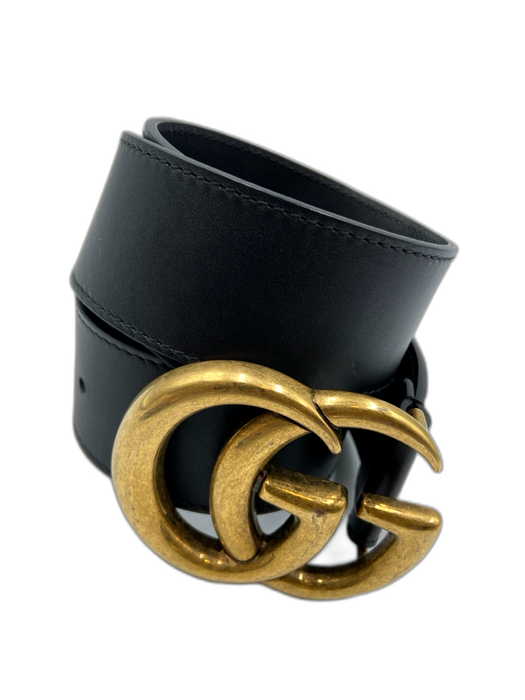 Gucci Black & Brass Leather & Metal GG Buckle Peg Clasp Dust Bag Incl. Belts Black & Brass / S