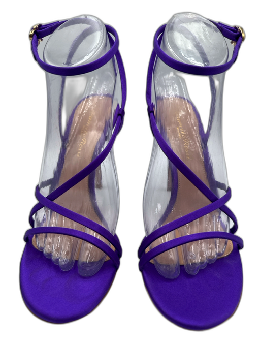 Gianvito Rossi Shoe Size 37.5 Purple Satin Gold Buckle Ankle Strap Pump Sandals Purple / 37.5