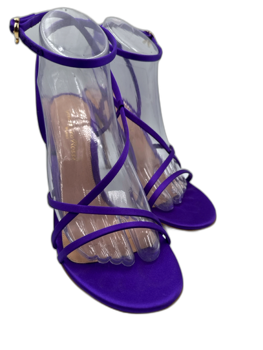 Gianvito Rossi Shoe Size 37.5 Purple Satin Gold Buckle Ankle Strap Pump Sandals Purple / 37.5