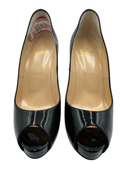 Christian Louboutin Shoe Size 37.5 Black Patent Leather Peep Toe Platform Pumps Black / 37.5