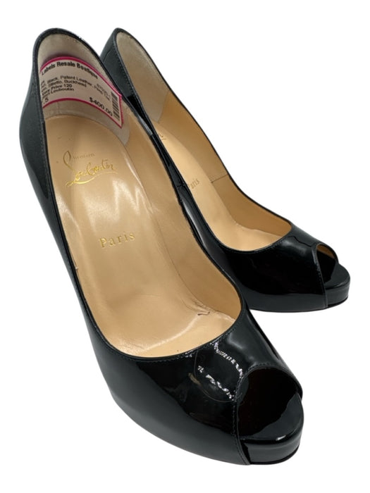 Christian Louboutin Shoe Size 37.5 Black Patent Leather Peep Toe Platform Pumps Black / 37.5