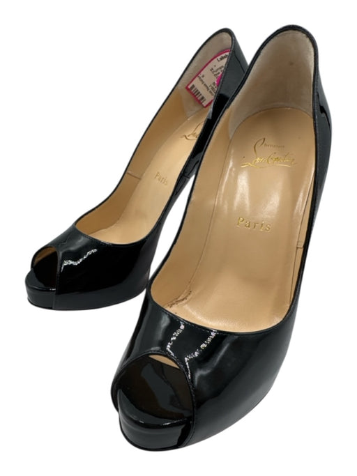 Christian Louboutin Shoe Size 37.5 Black Patent Leather Peep Toe Platform Pumps Black / 37.5