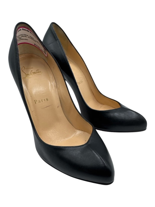 Christian Louboutin Shoe Size 37.5 Black Leather Pointed Toe Stiletto Pumps Black / 37.5