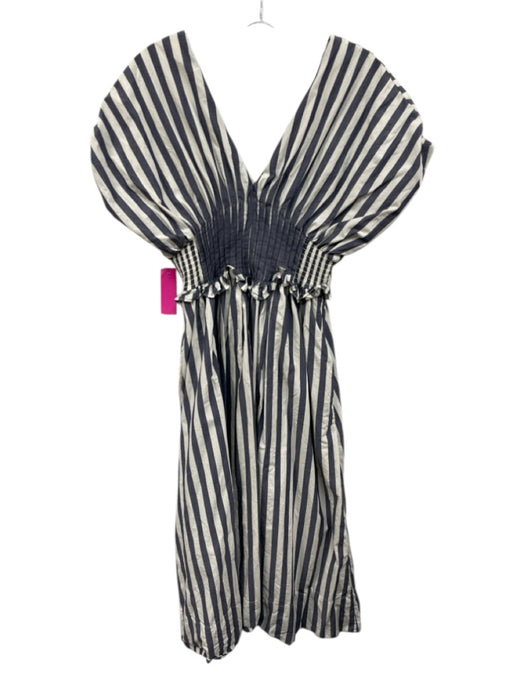 Anthropologie Size XS White & Navy Blue Cotton Striped Drop Shoulder Dress White & Navy Blue / XS