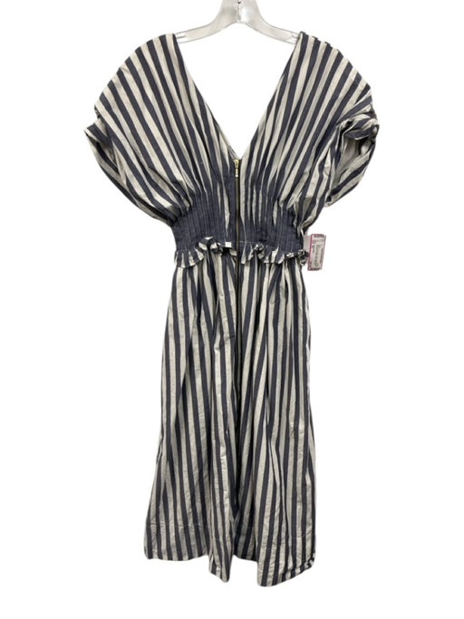 Anthropologie Size XS White & Navy Blue Cotton Striped Drop Shoulder Dress White & Navy Blue / XS