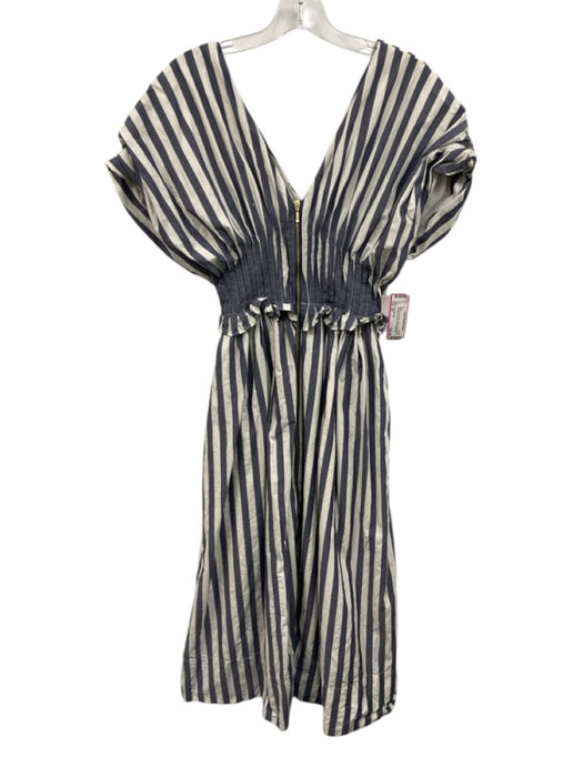 Anthropologie Size XS White & Navy Blue Cotton Striped Drop Shoulder Dress White & Navy Blue / XS