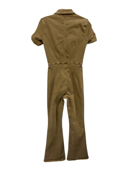 We The Free Size XS Khaki Beige Cotton Blend Denim Short Sleeve Flare Jumpsuit Khaki Beige / XS