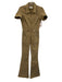 We The Free Size XS Khaki Beige Cotton Blend Denim Short Sleeve Flare Jumpsuit Khaki Beige / XS